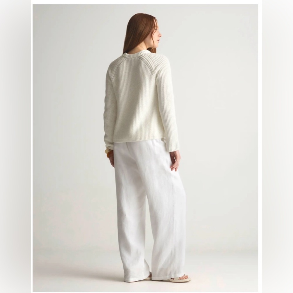 Quince Ivory 100% Organic Cotton Fisherman Crew Sweater size Medium - Picture 2 of 6